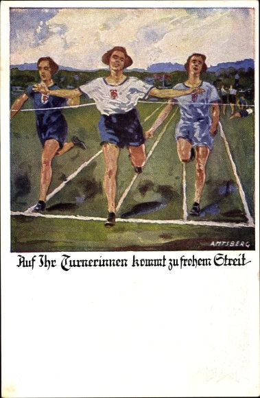 Kunstenaarskaart Amtsberg, Otto, DT, Deutsche Turnerschaft, jullie gymnasten komen tot een gelukkig argument