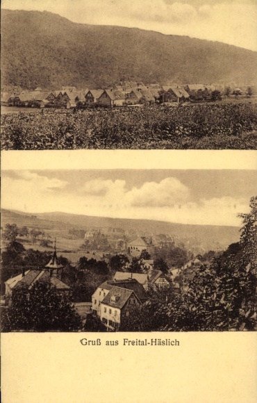 Postcard Häslich Freital in Saxony, partial views