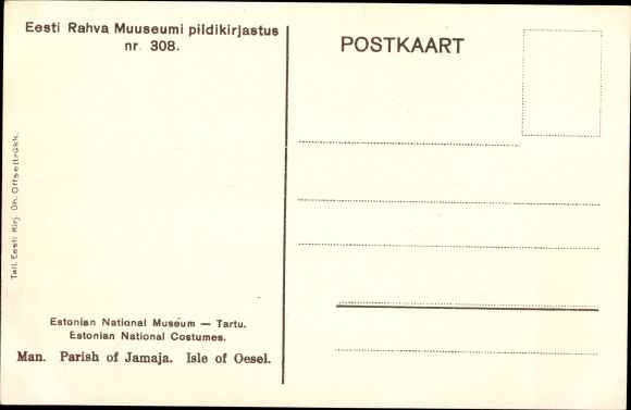 Artist Postcard Jamaja, Estonian folk costume, man, jacket, hat