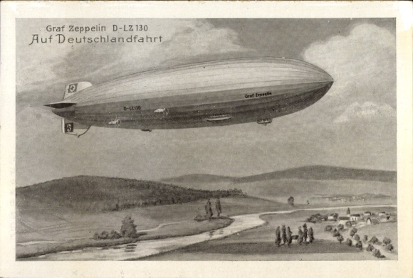 Artist Postcard airship LZ 130 Graf Zeppelin II on Germany trip