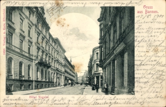 Postcard Barmen Wuppertal, street with Hotel Vogeler
