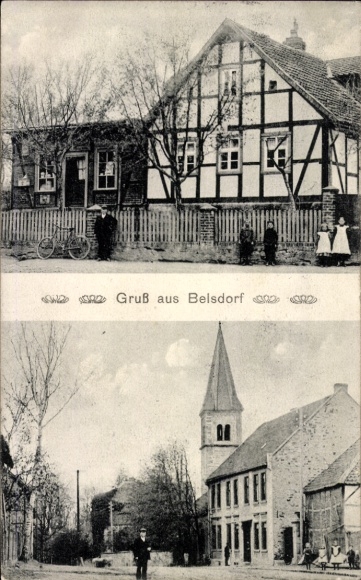 PC Belsdorf Wefensleben in Saxony Anhalt, church, passers-by