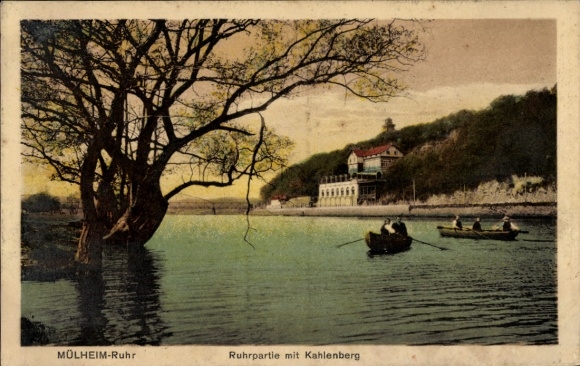 Postcard Mülheim an der Ruhr, Ruhr section, Kahlenberg, water landscape, boats, trees