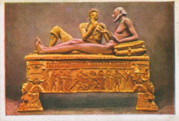 Sammelbild Die bunte Welt Album 1 Bild 186, Sarkophage, Etruskischer Tonsarg