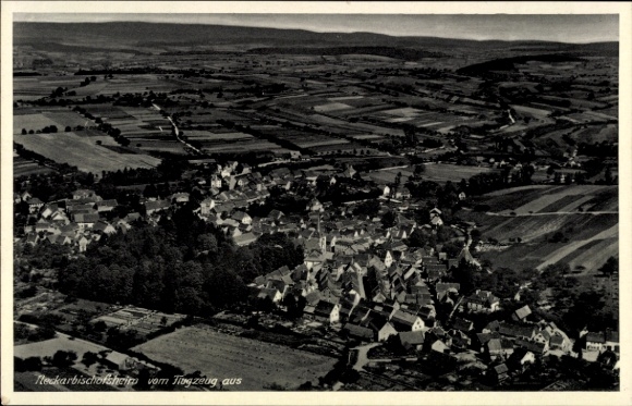 Postcard Neckarbischofsheim in Baden, aerial photograph