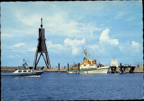 North Sea resort of Cuxhaven, Kugelbake with rescue cruiser Arwed Emminghaus