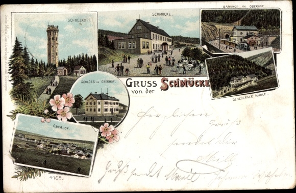 litho Gehlberg Suhl in Thüringen, sieraden, Gehlberger-molen, Oberhof, kasteel in Oberhof, treinstation