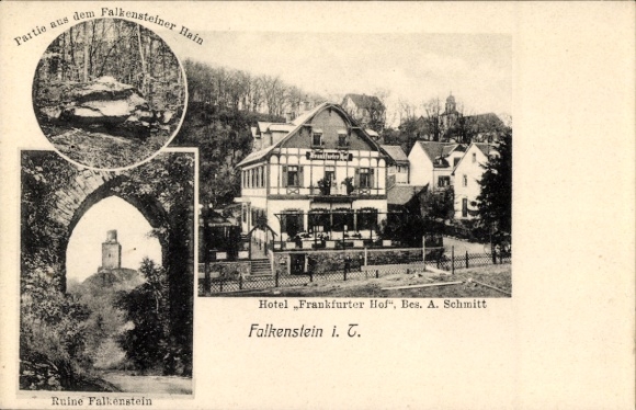 Postcard Falkenstein Königstein im Taunus, part of the Falkensteiner Hain, ruins Falkenstein, hotel