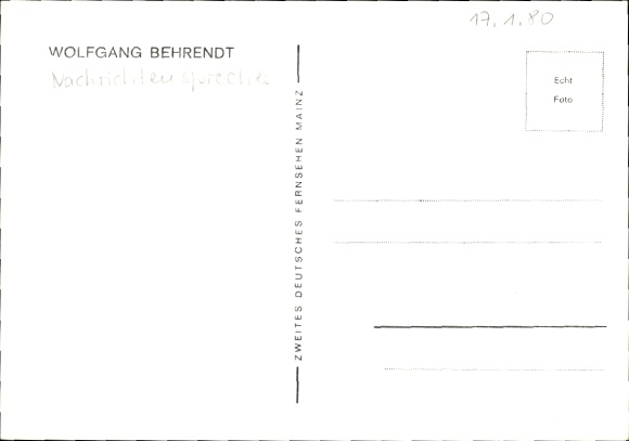 Postcard newsreader Wolfgang Behrendt, autograph
