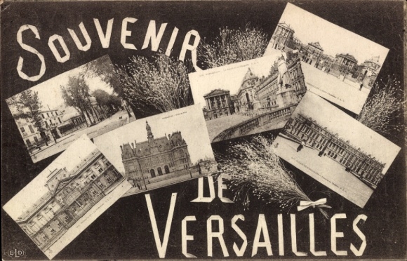 Ak Versailles Yvelines, Souvenir de  mehrere Bilder, Schriftzug, Blumenstrauß