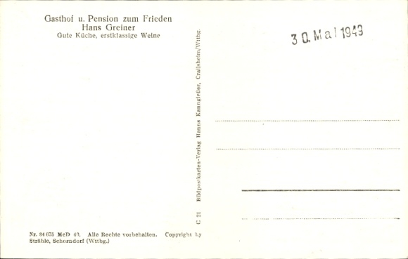 Postcard Rosenberg in Württemberg, aerial photograph, Gasthof and Pension zum Frieden, owner Hans Greiner