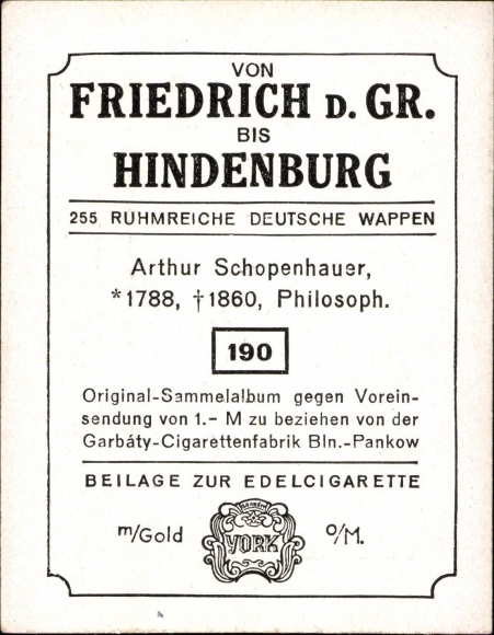 Collection picture Glorious German coats of arms Photo 190 Arthur Schopenhauer, 1788-1860, philosopher