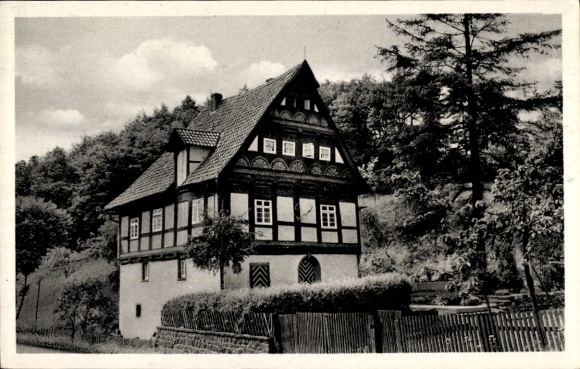 Ak Heidelbeck Kalletal in Lippe, Schlossmühle Forsthaus, Fachwerk
