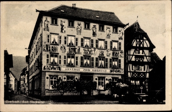 Postcard Eberbach am Neckar Odenwald Baden, Gasthof zum Karpfen