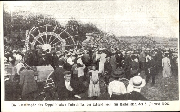 Postcard Echterdingen on the Fildern, disaster of the Zeppelin airship 1908