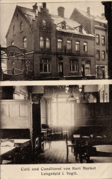 Ak Lengefeld im Erzgebirge Sachsen, Café und Conditorei von Kurt Merkel, s Gebäude, Innenansicht,