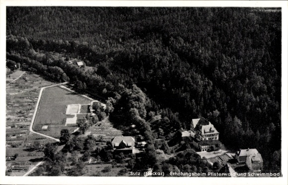 Ak Sulz am Neckar, Fliegeraufnahme, Erholungsheim Pfisterwald, Schwimmbad