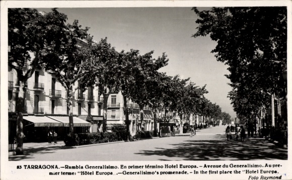 Postcard Tarragona Catalonia Spain, Rambla Generalísimo, Hotel Europa, avenue, trees, photo Raymond