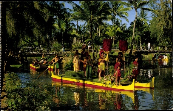 Ak Laie Oahu Hawaï VS, Polynesisch Cultureel Centrum, kanoptocht