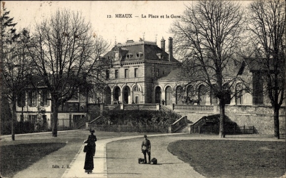 Ak Meaux Seine-et-Marne, Platz, Bahnhof