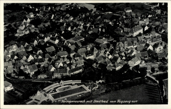 Postcard Herzogenaurach in Middle Franconia, aerial photograph, public bath