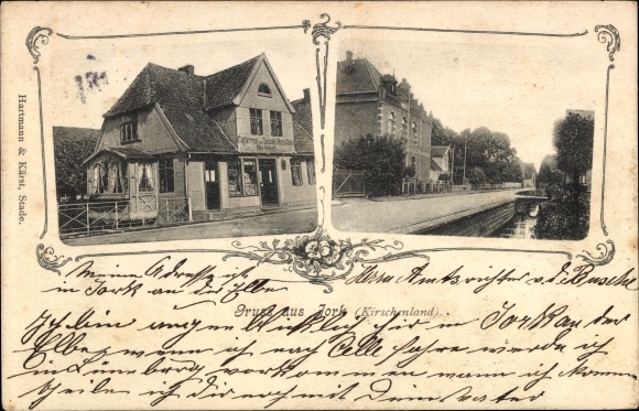 Postcard Jork in the Altes Land, Kirschenland, commercial building, partial view