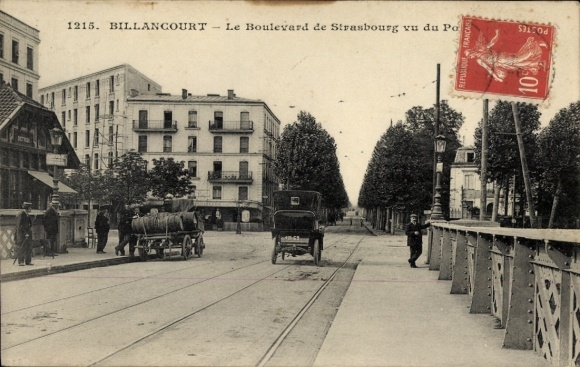 Postcard Billancourt Hauts de Seine, Boulevard de Strasbourg, historical street view, old buildings...