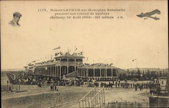 CPA Hubert Latham on Monoplan Antoinetle pendant son record de hauteur, 1909