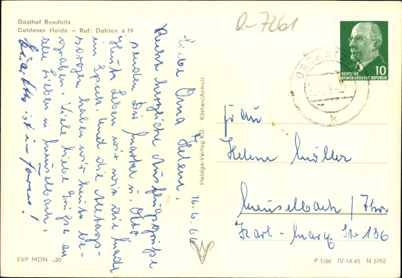 Ansichtkaart Reudnitz Cavertitz in Saksen, Dahlener Heide, Gasthof Reudnitz, buitenaanzicht