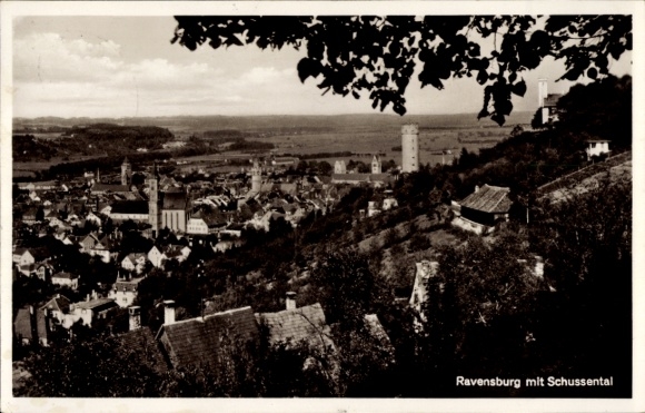 Ak Ravensburg in Württemberg Oberschwaben, Gesamtansicht, Schussental