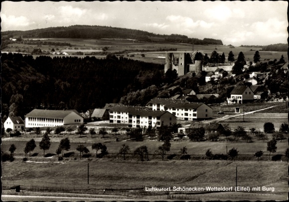 Ak Wetteldorf Schönecken in der Eifel, Ortsansicht mit Burg