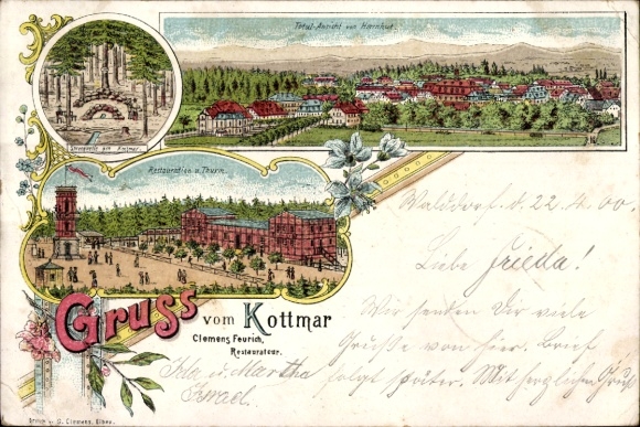 Litho Walddorf Kottmar in der Oberlausitz, Berg Kottmar, Kottmarberg, Restaurant, Turm, Herrnhut