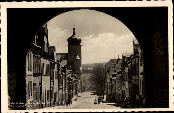 Postcard Marienberg in the Erzgebirge of Saxony, view through the Zschopauer Tor