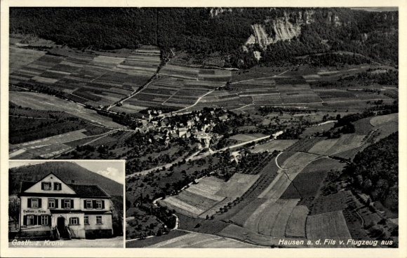 Postcard Hausen an der Fils Bad Überkingen in Württemberg, aerial photograph