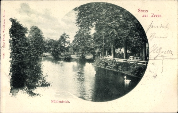 Postcard Zeven in Niedersachsen, Partie am Mühlenteich
