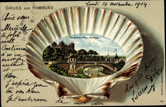 Shell shape litho Hamburg Mitte Old Town, Helgolander Weg and Seewarte