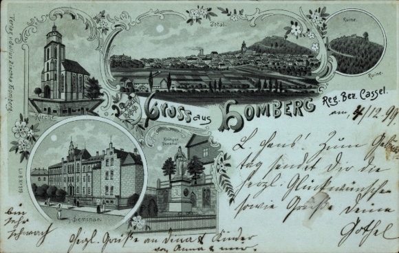 Moonlight Chromo-Litho Homberg an der Efze Hesse, general view, church, seminary, ruin