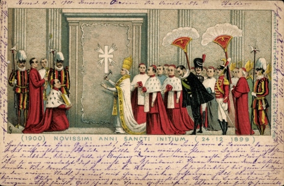 Ak Roma Rom Lazio, Papst Leo XIII. eröffnet die Heilige Pforte im Petersdom.