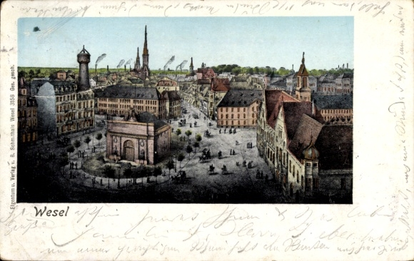 Postcard Wesel on the Lower Rhine, general view, square