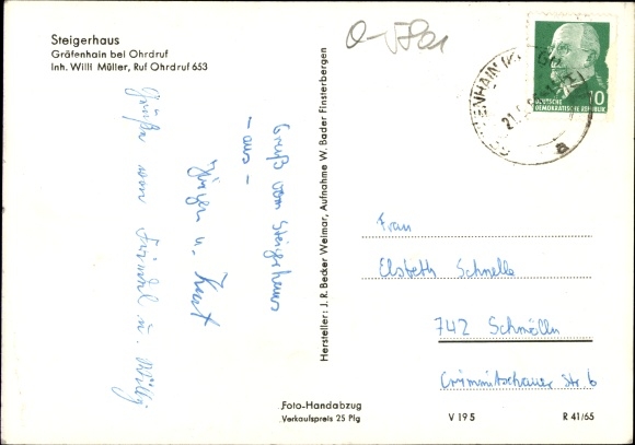 Postcard Gräfenhain Ohrdruf Thuringia, Steigerhaus, owner Willi Müller, terrace