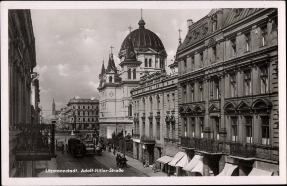 Postcard Lodz Lodsch Litzmannstadt Poland, Adolf Hitler Street
