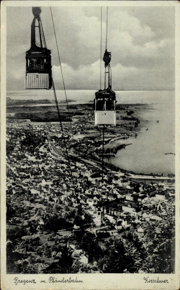 Postcard Bregenz on Lake Constance Vorarlberg, cable cars, view of Lake Constance, landscape