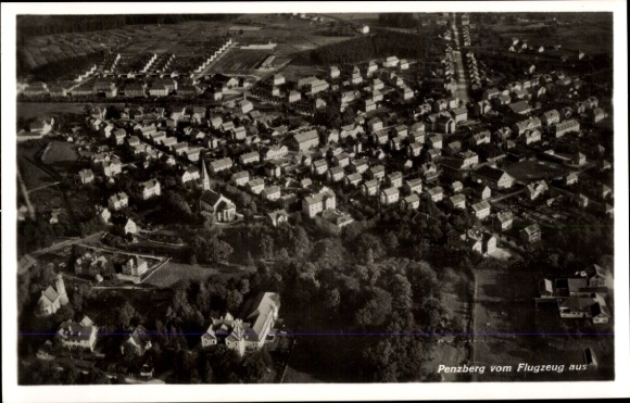 Postcard Penzberg in Upper Bavaria, aerial photograph