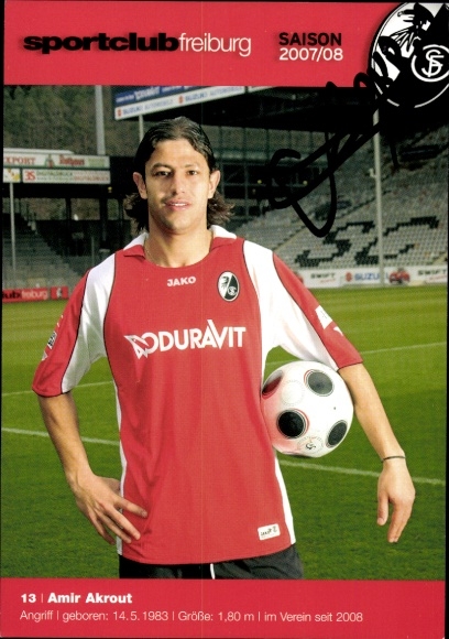 Autograph card footballer Amir Akrout, SC Freiburg, autograph