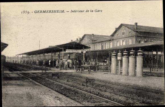 Postcard Germersheim am Rhein, train station, track side