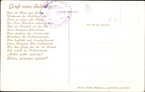 Artist PC Bergen, Fritz, Munich, Salvator Keller, monks, nobleman, beer mug, poem
