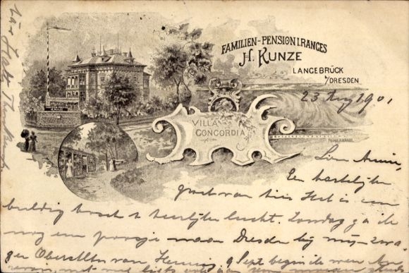 Chromo-Litho Dresden Langebrück, Villa Concordia, Family Pension H. Kunze