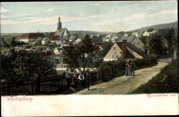 Ak Wechselburg in Sachsen, Teilansicht, Straßenpartie