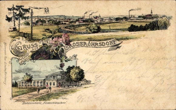 Chromo-Litho Großröhrsdorf in Saxony, general view, Etablissement Feldschlösschen