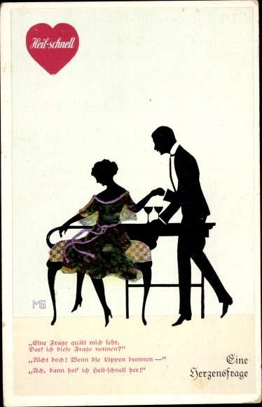 Paper cut artist Postcard Graf, M., question of the heart, lovers, heart